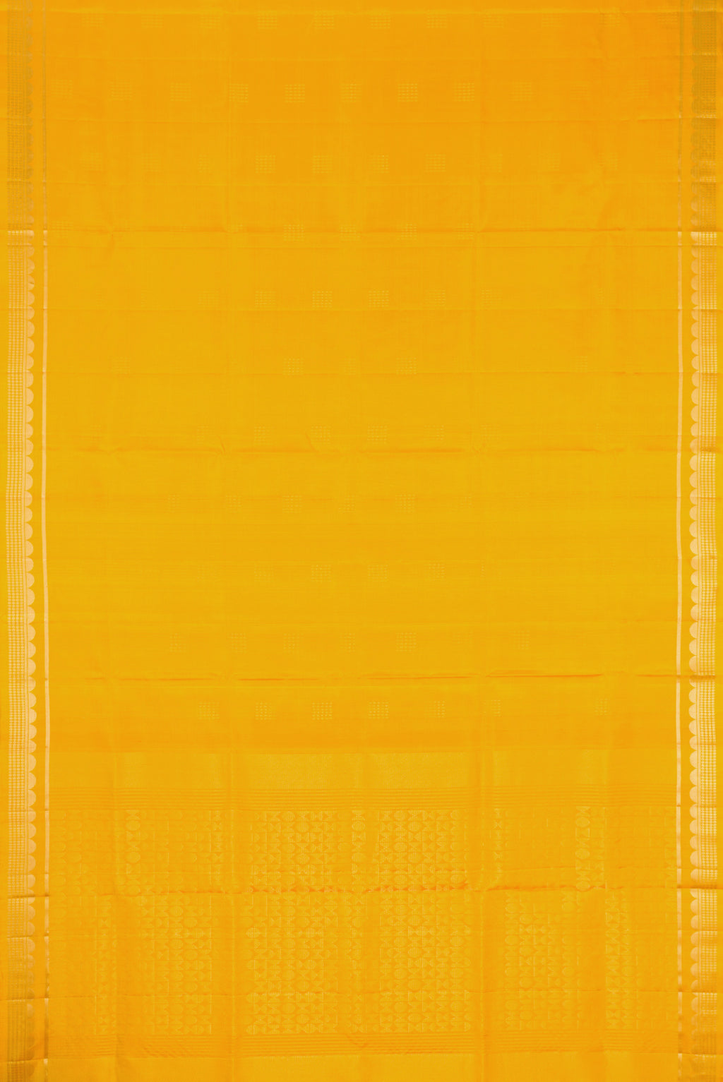 Flat view of Mustard Dual Tone Soft Silk Saree with Zari Butta on the body and Zari Border. 