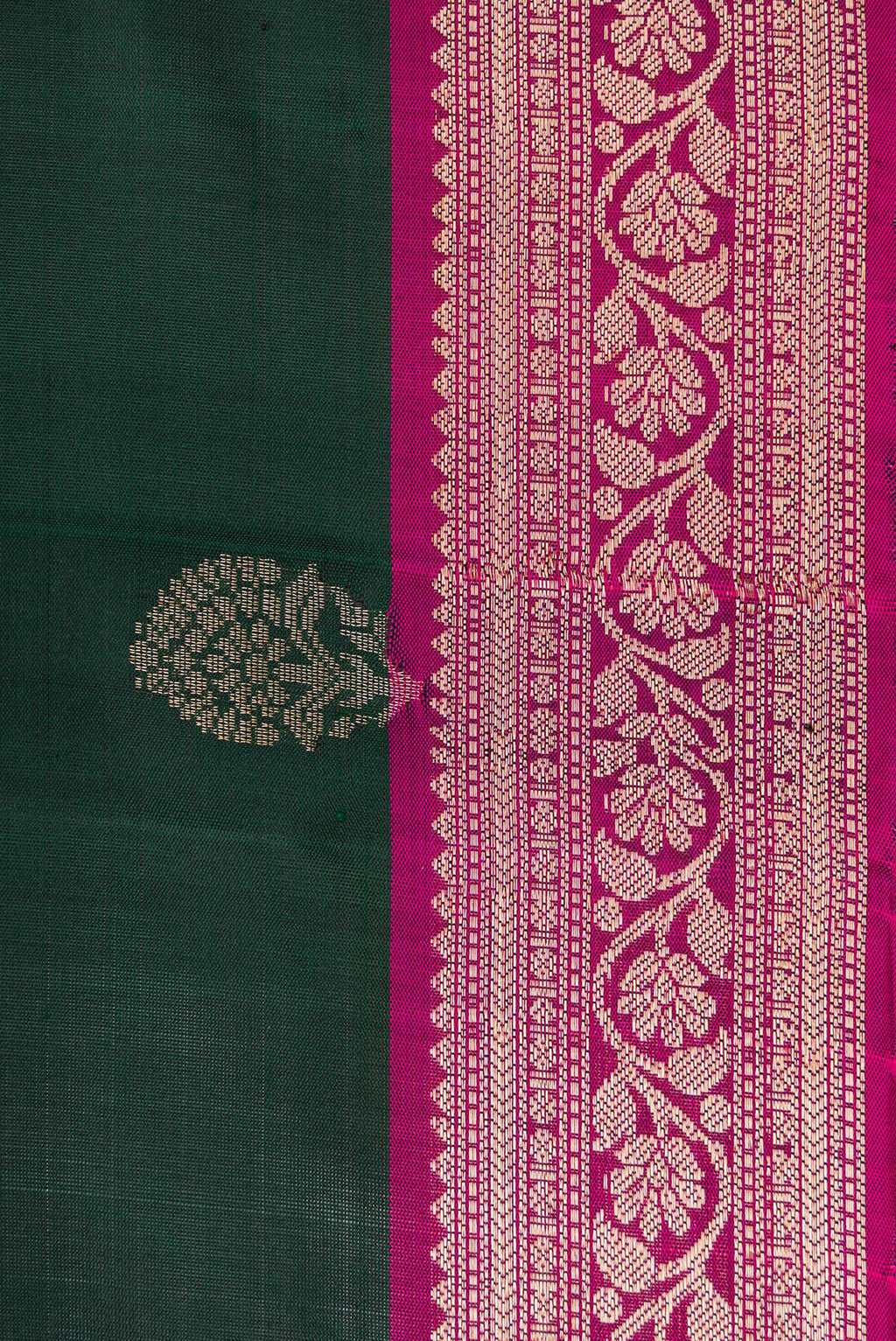Border image of Bottle Green Dual Tone Soft Silk Saree with Zari Butta on the body and Zari Border. 