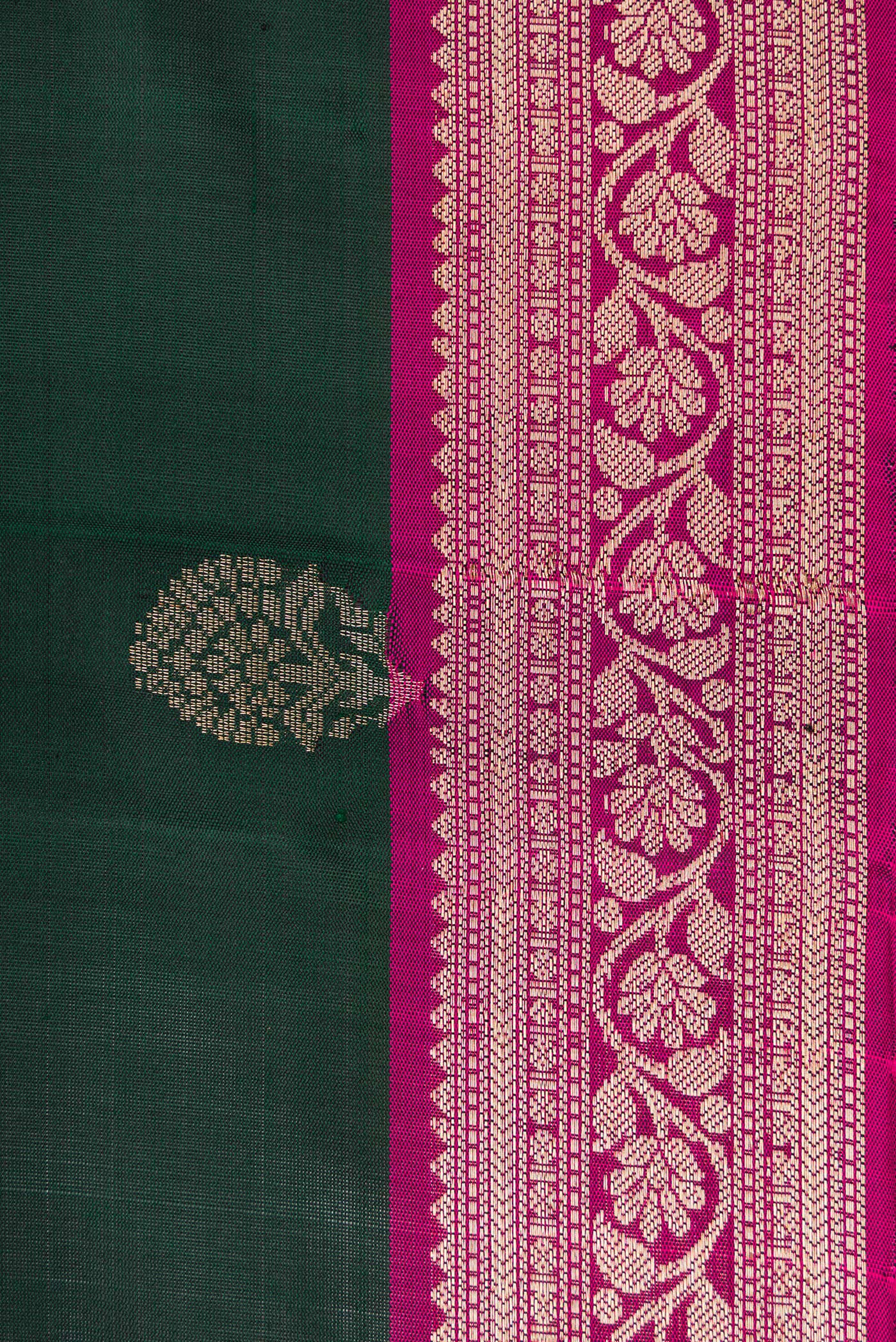 Border image of Bottle Green Dual Tone Soft Silk Saree with Zari Butta on the body and Zari Border. 