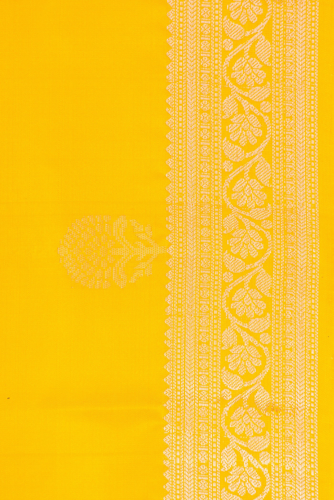 Border image of Yellow Dual Tone Soft Silk Saree with Zari Butta on the body and Zari Border. 