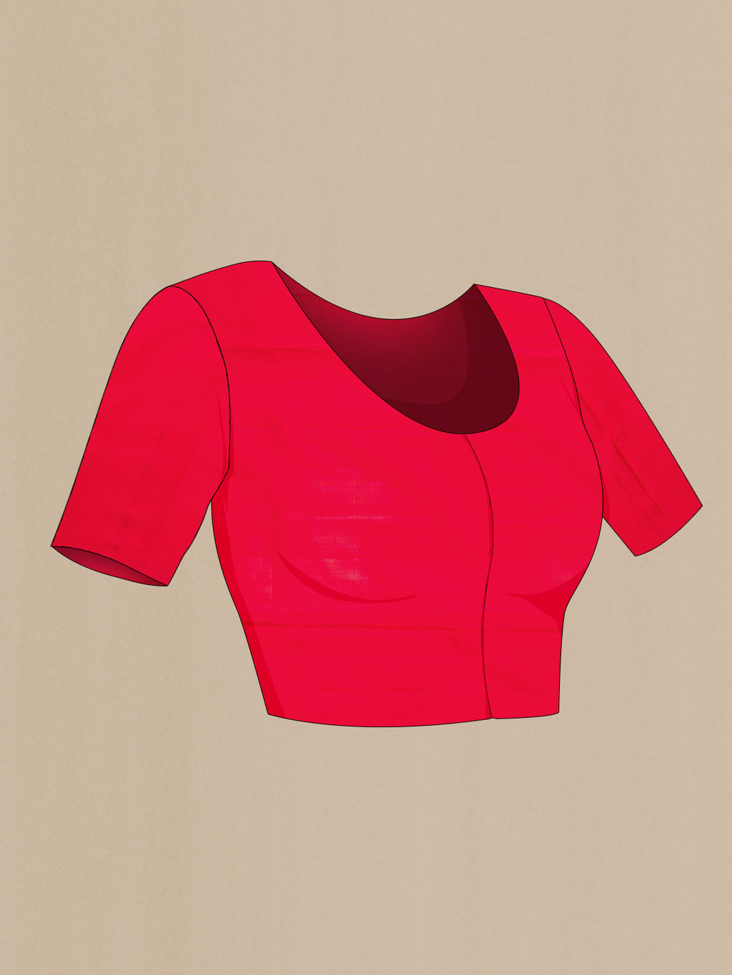 Close up image of the blouse of Red Dual Tone Soft Silk Saree with Zari Butta on the body and Without Border. 