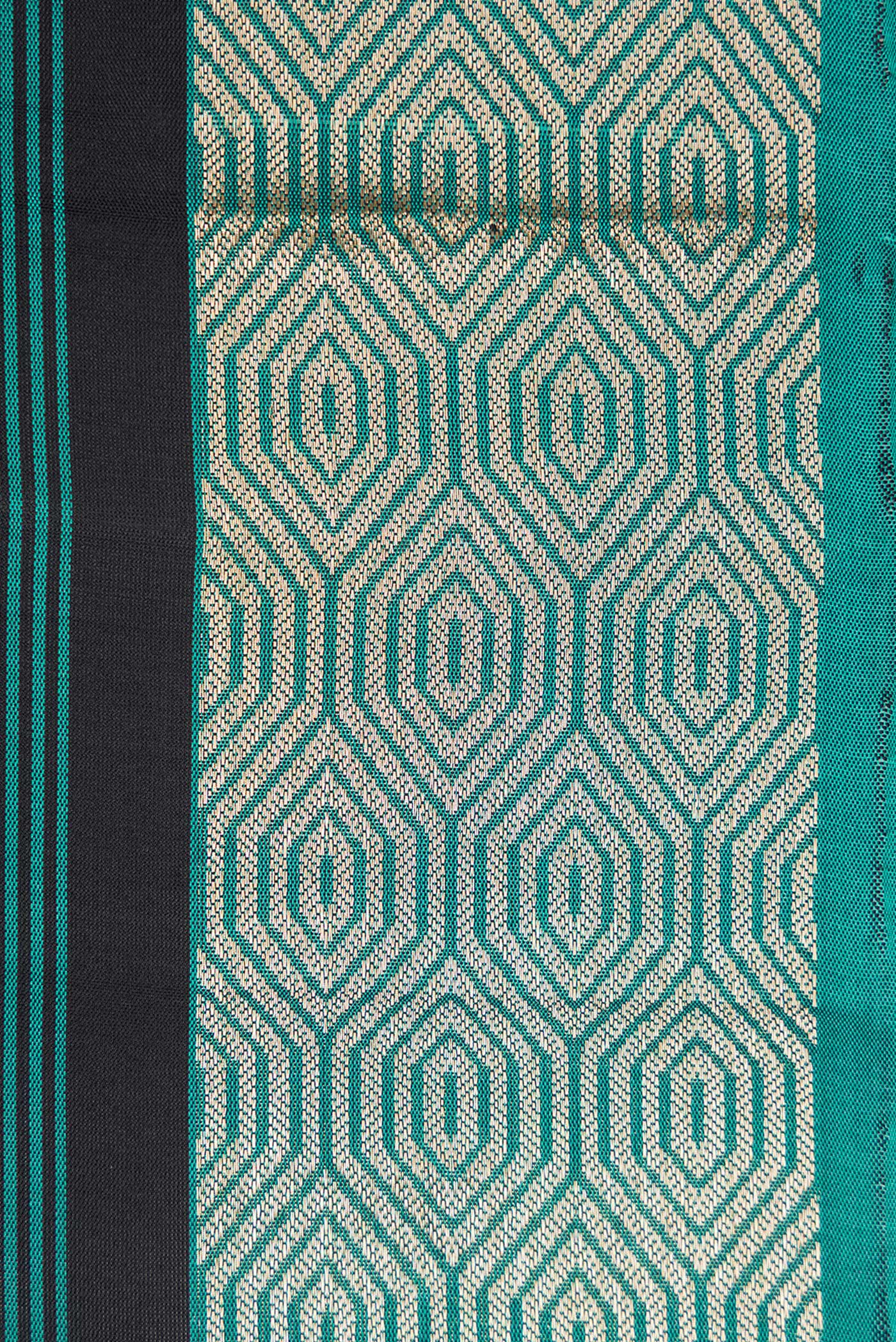 Border image of Maya Blue Dual Tone Soft Silk Saree with Stripes on the body and Zari Border. 