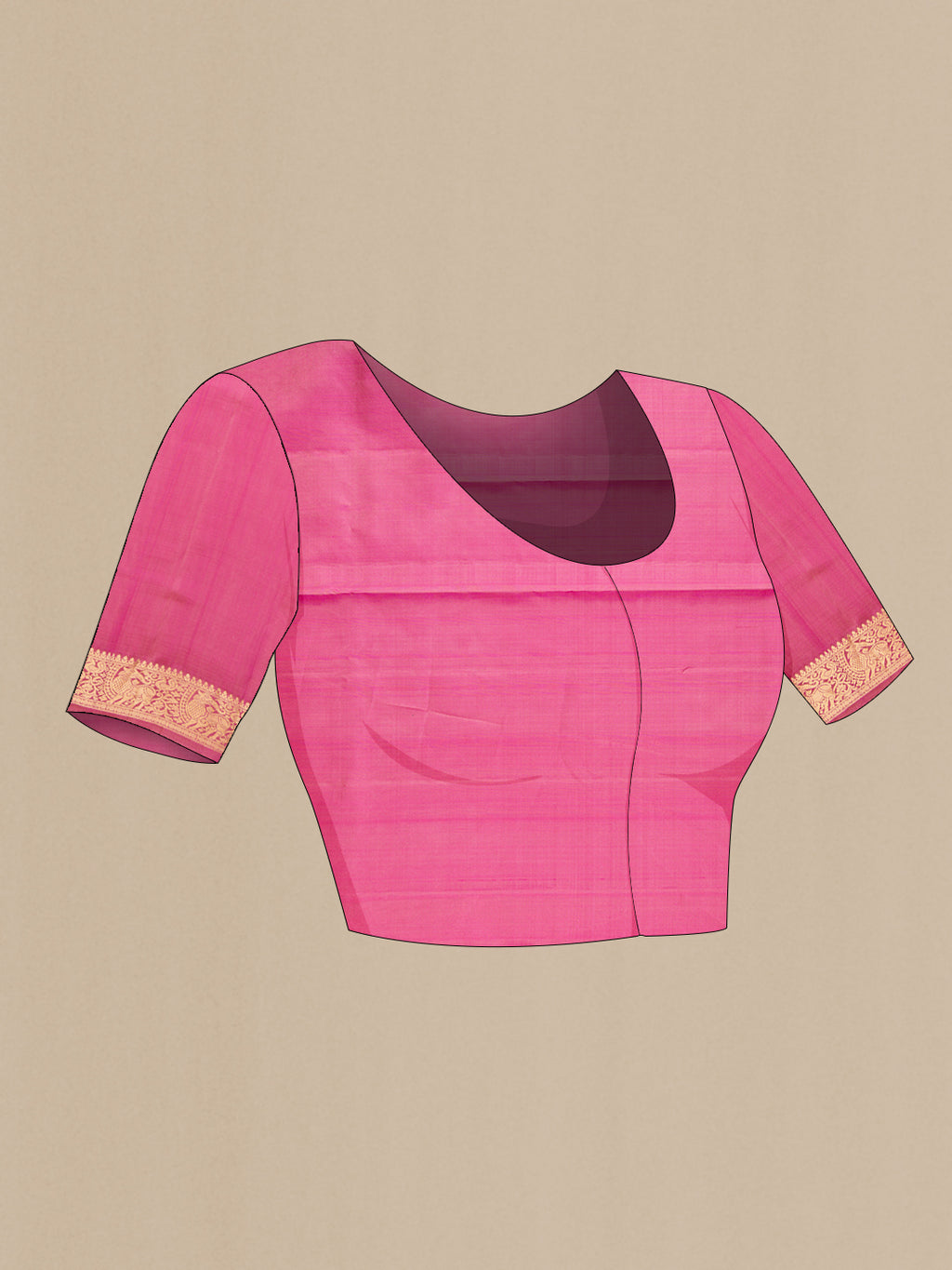 Close up image of the blouse of Pink Dual Tone Soft Silk Saree with Zari Butta on the body and Zari Border. 