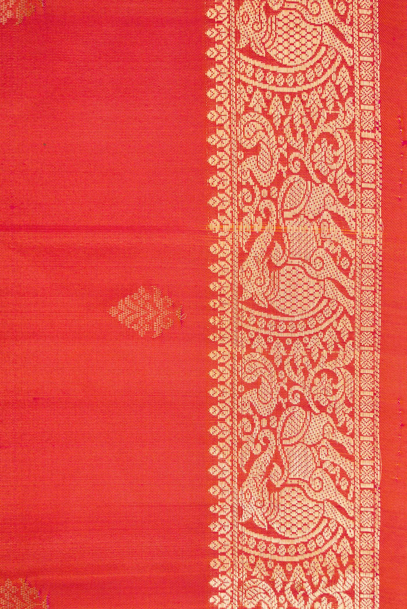 Border image of Brick Orange Dual Tone Soft Silk Saree with Zari Butta on the body and Zari Border. 