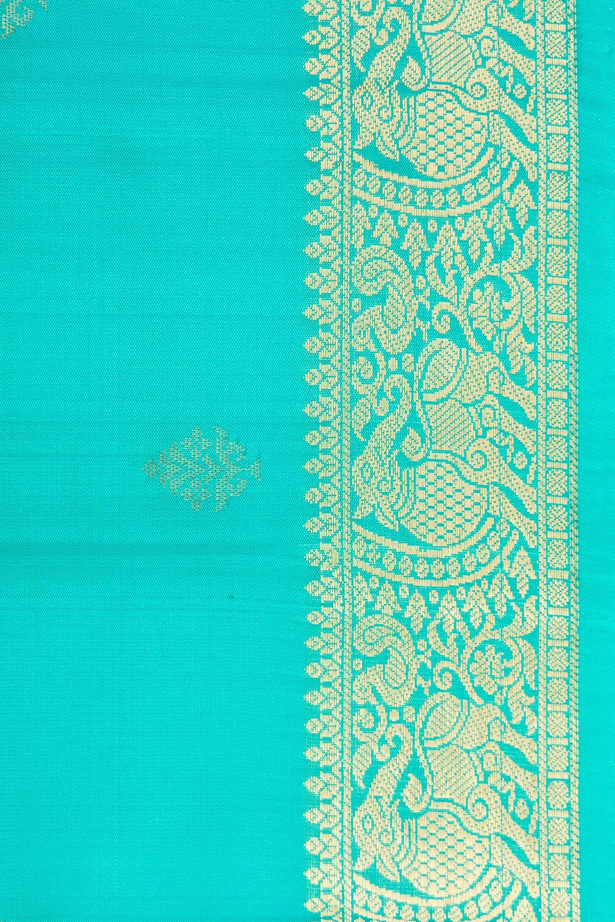 Border image of Sky Blue Dual Tone Soft Silk Saree with Zari Butta on the body and Zari Border. 