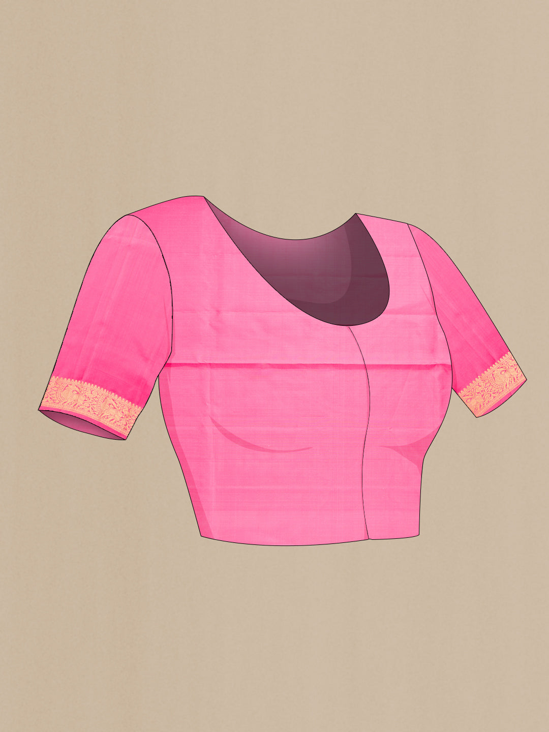 Close up image of the blouse of Pink Dual Tone Soft Silk Saree with Zari Butta on the body and Zari Border. 