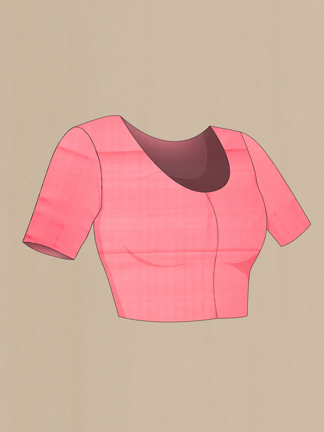 Close up image of the blouse of Pink Dual Tone Soft Silk Saree with Zari Brocade on the body and Zari Border. 