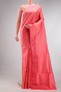 Pink Dual Tone Soft Silk Saree with Zari Brocade on the body and Zari Border.  displayed on a mannequin