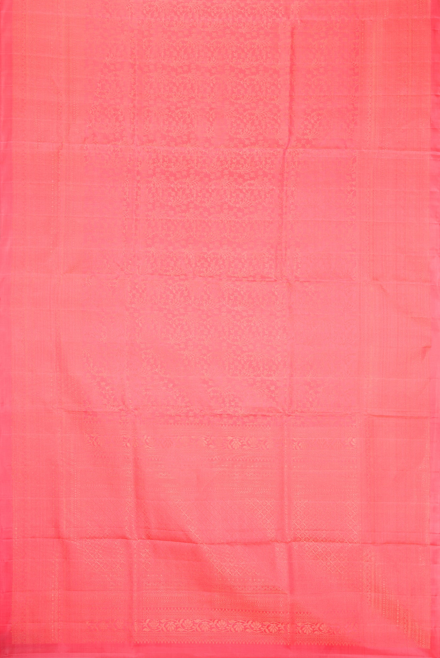 Flat view of Pink Dual Tone Soft Silk Saree with Zari Brocade on the body and Zari Border. 