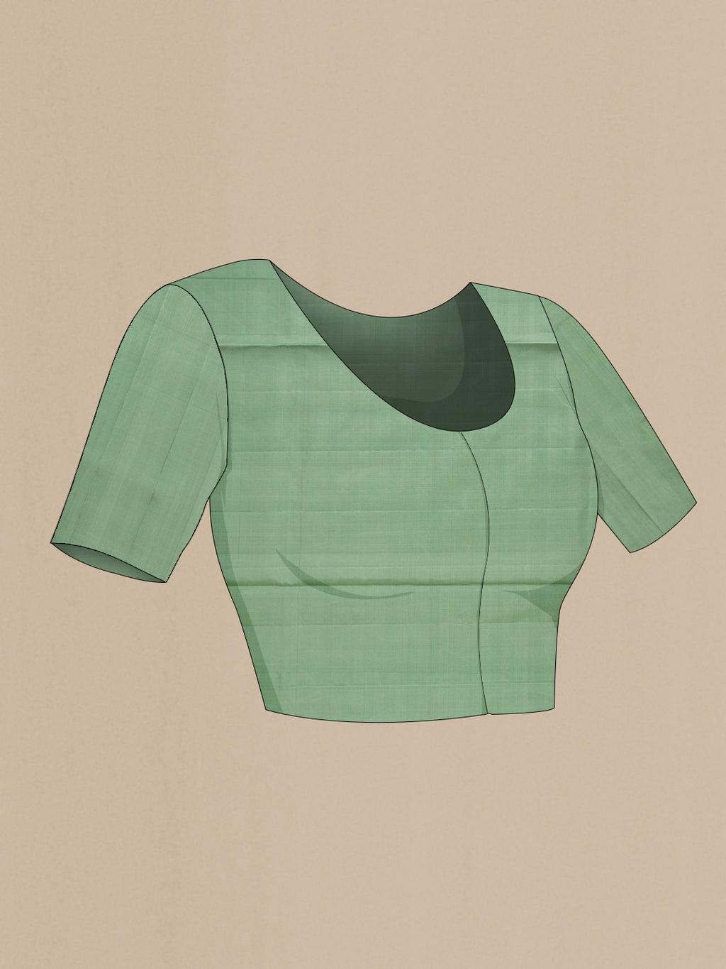 Close up image of the blouse of Light Green Dual Tone Soft Silk Saree with Zari Brocade on the body and Zari Border. 