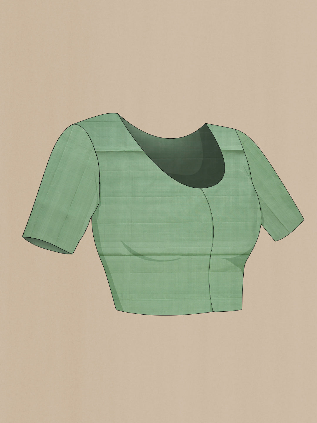 Close up image of the blouse of Light Green Dual Tone Soft Silk Saree with Zari Brocade on the body and Zari Border. 