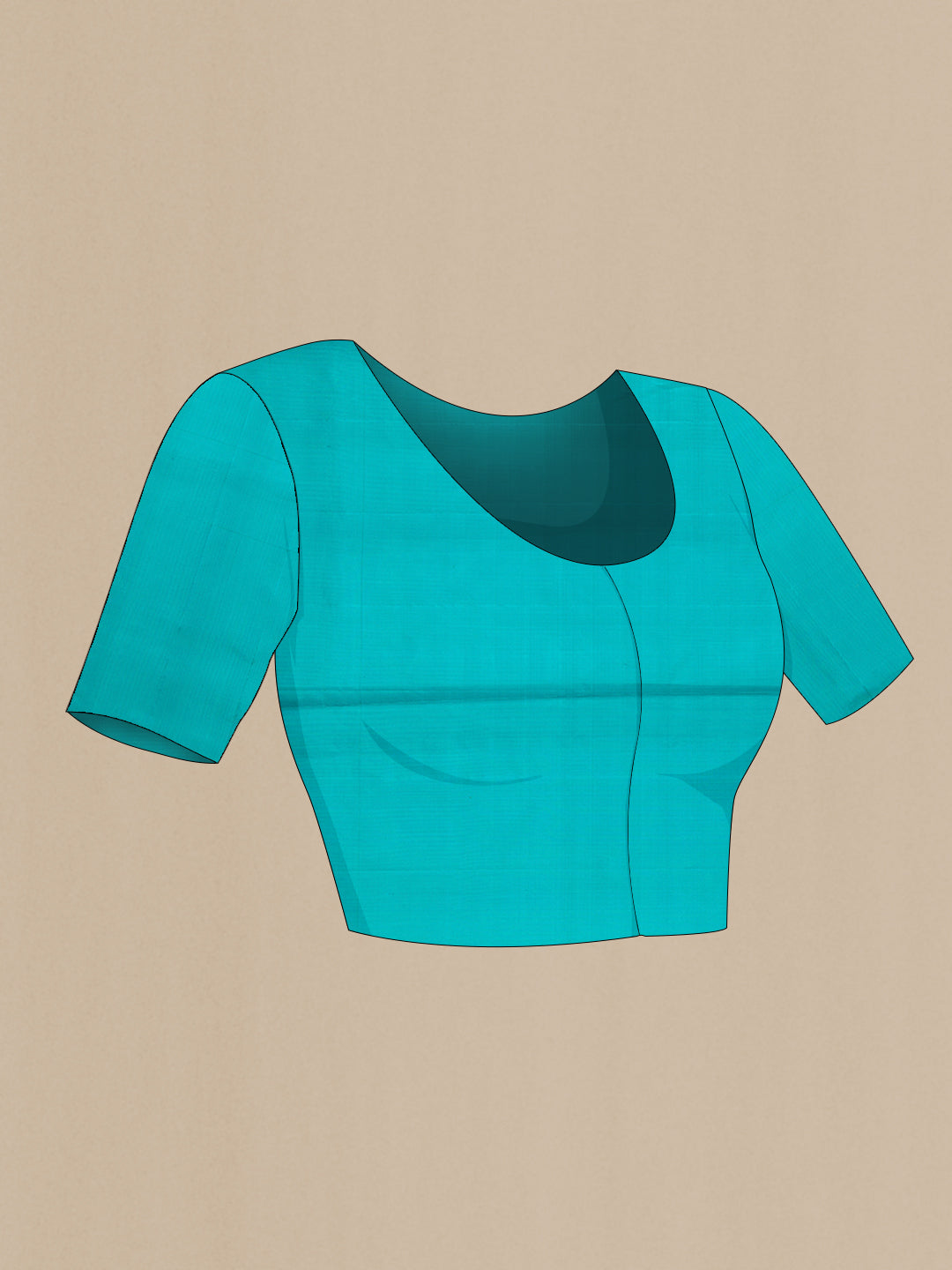 Close up image of the blouse of Sky Blue Dual Tone Soft Silk Saree with Zari Brocade on the body and Zari Border. 