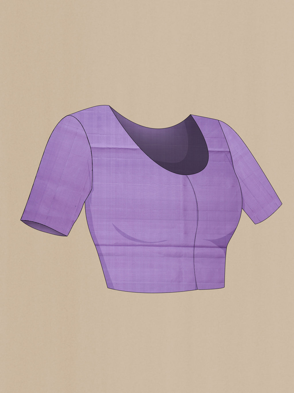 Close up image of the blouse of Lavender Dual Tone Soft Silk Saree with Zari Brocade on the body and Zari Border. 