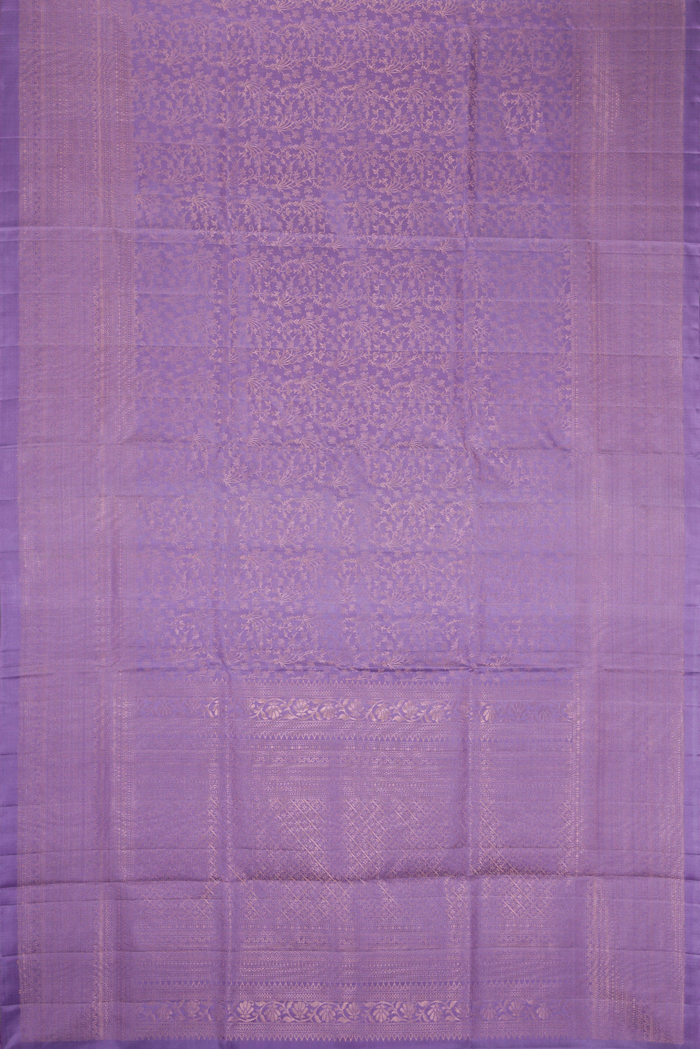 Flat view of Lavender Dual Tone Soft Silk Saree with Zari Brocade on the body and Zari Border. 