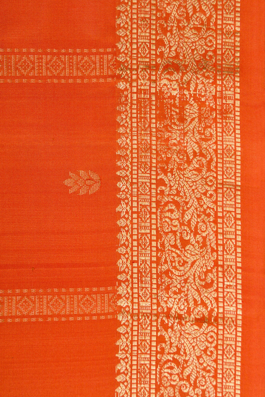 Border image of Brick Orange Dual Tone Soft Silk Saree with Stripes on the body and Zari Border. 
