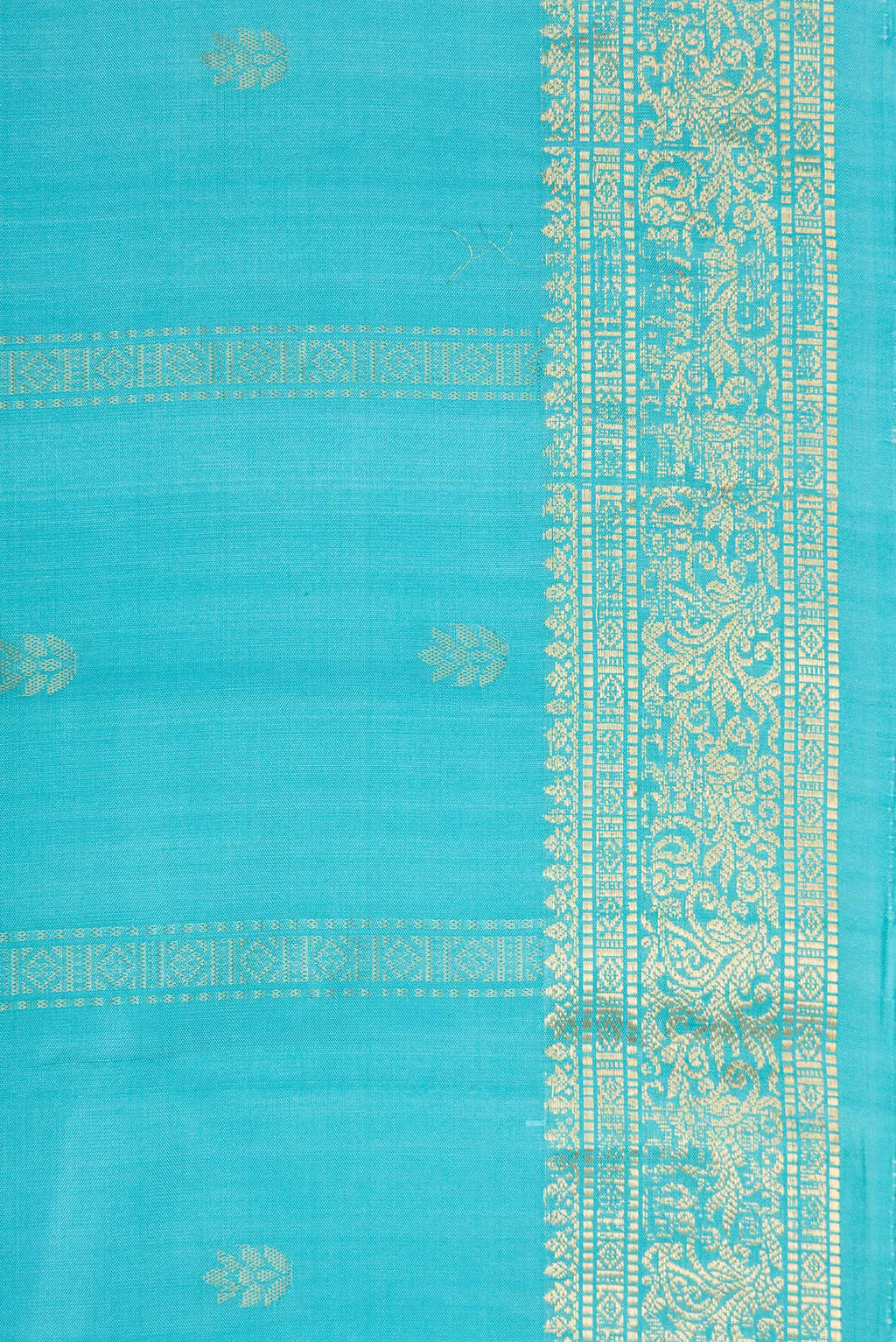 Border image of Sky Blue Dual Tone Soft Silk Saree with Zari Butta on the body and Zari Border. 