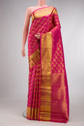 Pink Dual Tone Kanchipuram Silk Saree with Zari Brocade on the body and Zari Border.  displayed on a mannequin