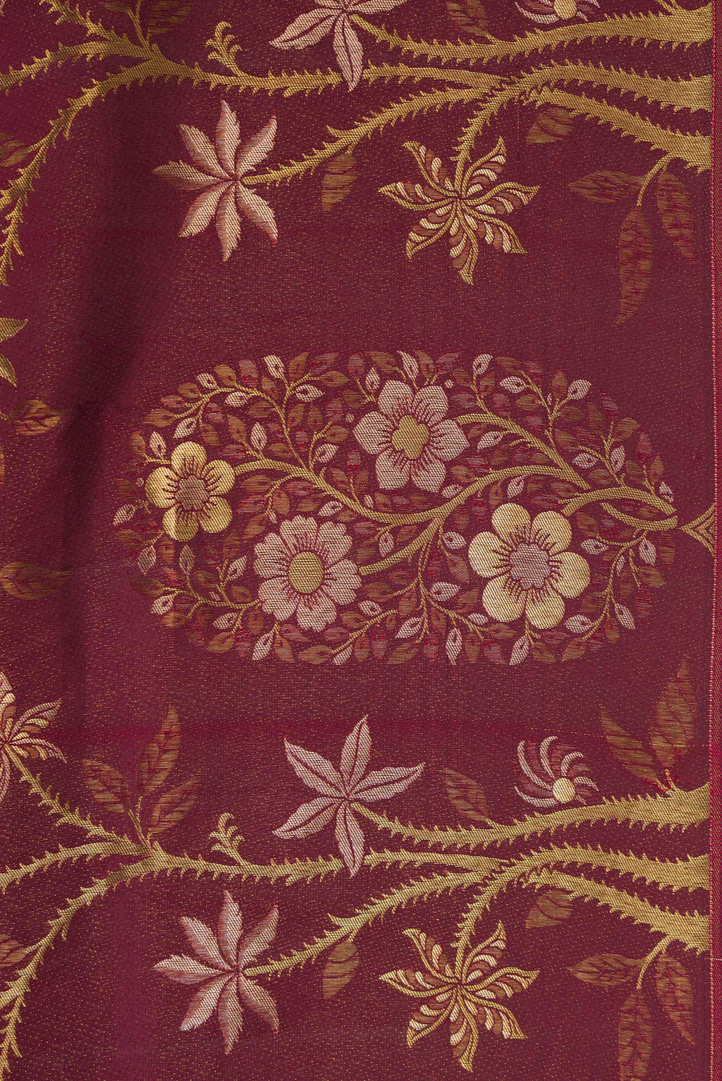Border image of Maroon Dual Tone Kanchipuram Silk Saree with Zari Brocade on the body and Fancy Border. 