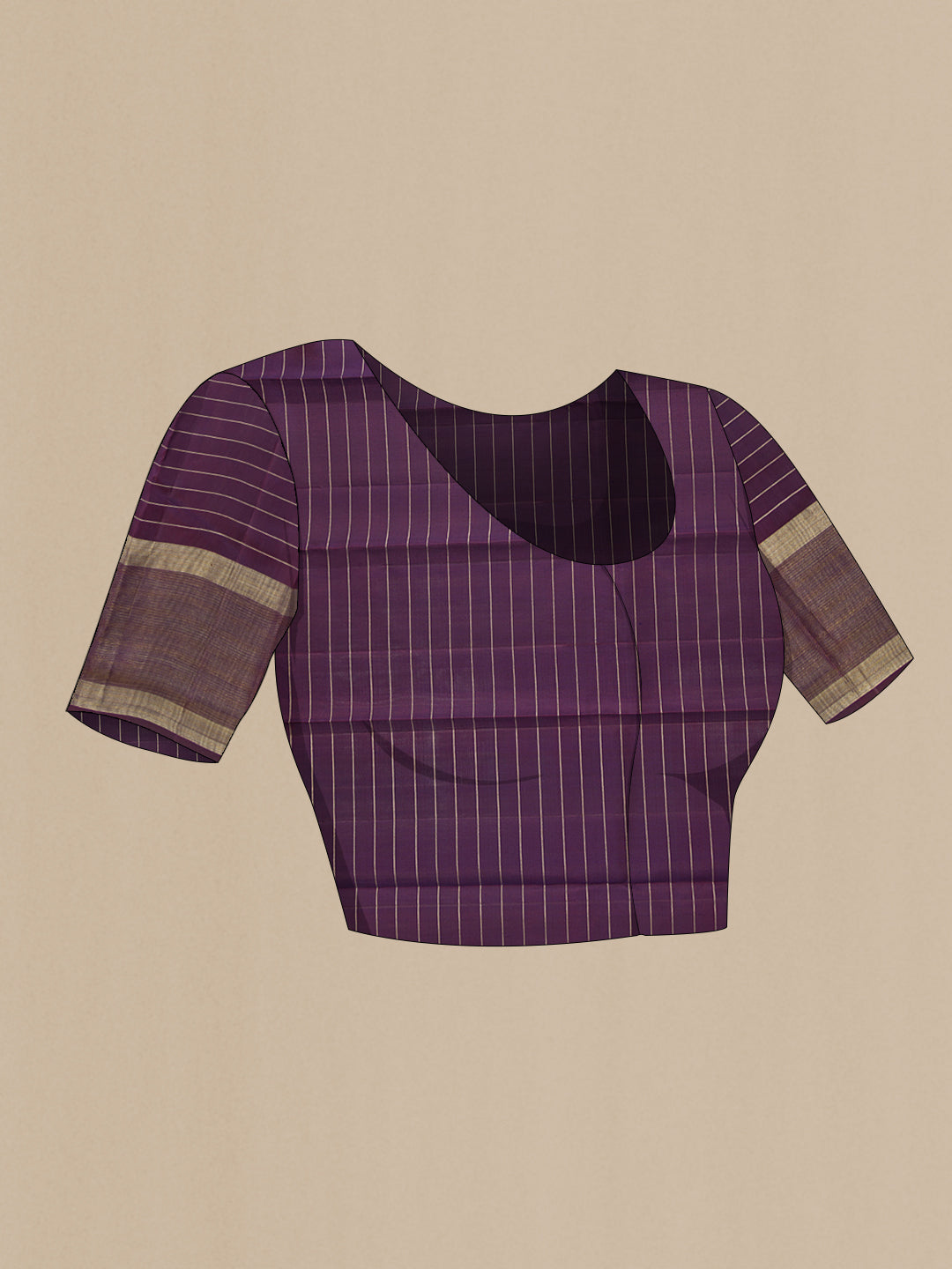 Close up image of the blouse of Purple Kanchipuram Silk Saree with Checked design on the body and Plain Border. 