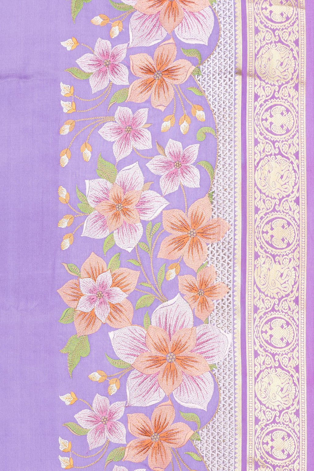 Border image of Lavender Dual Tone Mysore Silk Saree with Plain Body and Fancy Border. 