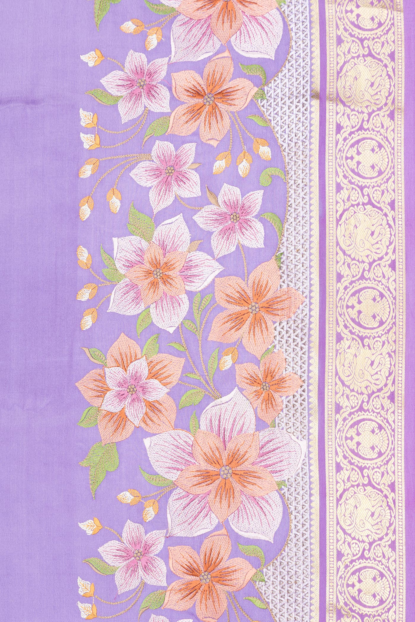 Border image of Lavender Dual Tone Mysore Silk Saree with Plain Body and Fancy Border. 