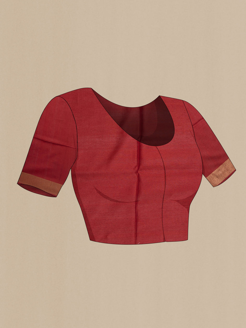 Close up image of the blouse of Maroon Tussar Silk Saree with Thread Butta on the body and Zari Border. 