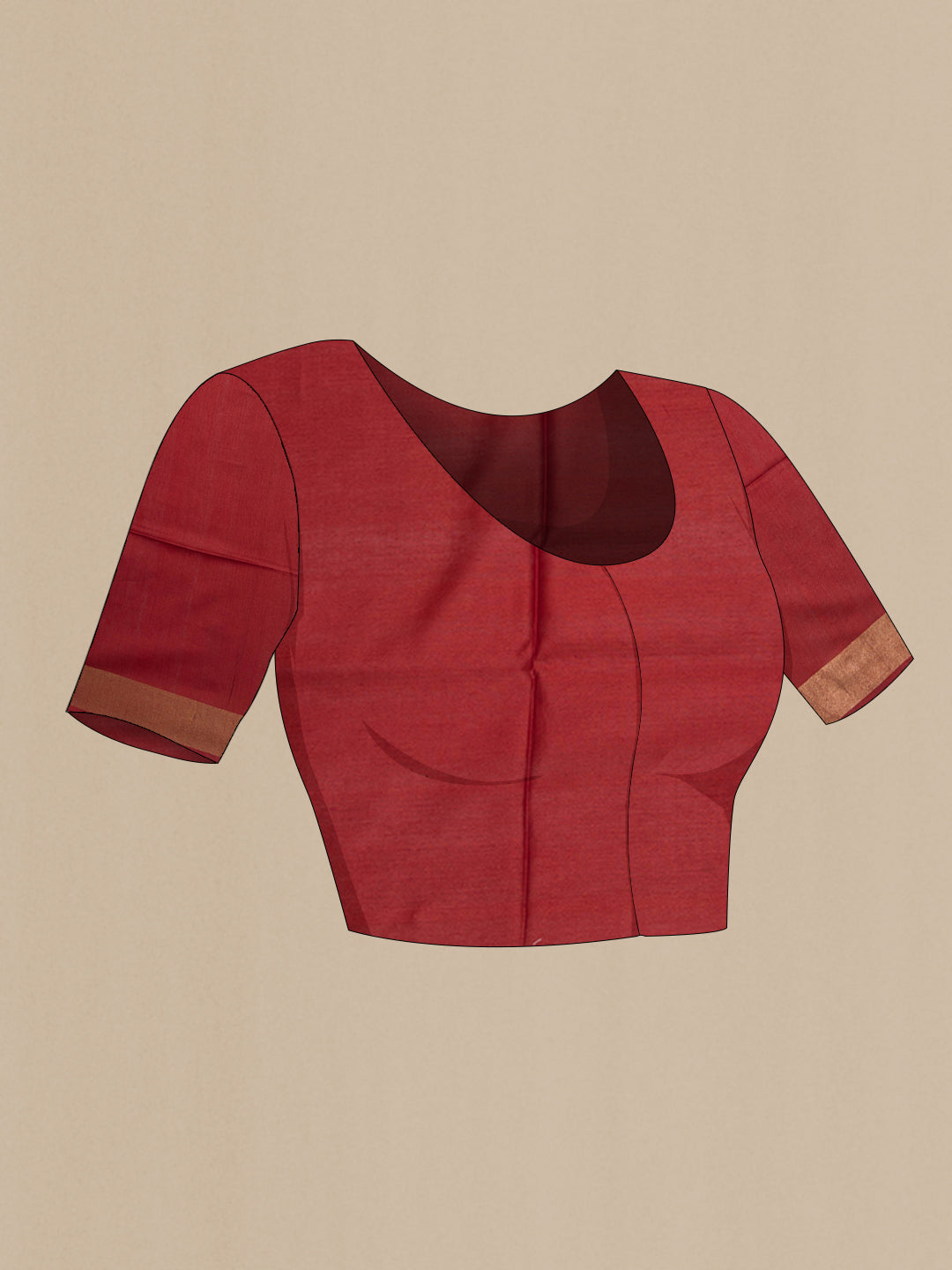 Close up image of the blouse of Maroon Tussar Silk Saree with Thread Butta on the body and Zari Border. 
