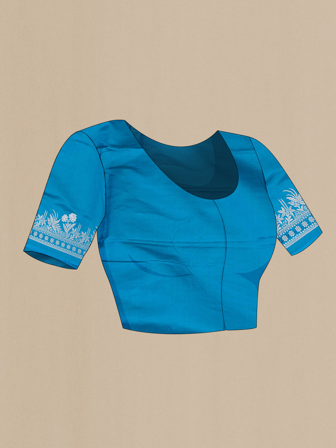 Close up image of the blouse of Sky Blue Blended Banarasi Silk Saree with Zari Butta on the body and Zari Border. 