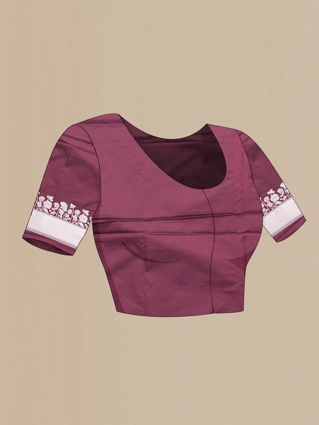 Close up image of the blouse of Maroon Dual Tone Blended Banarasi Silk Saree with Zari Butta on the body and Zari Border. 