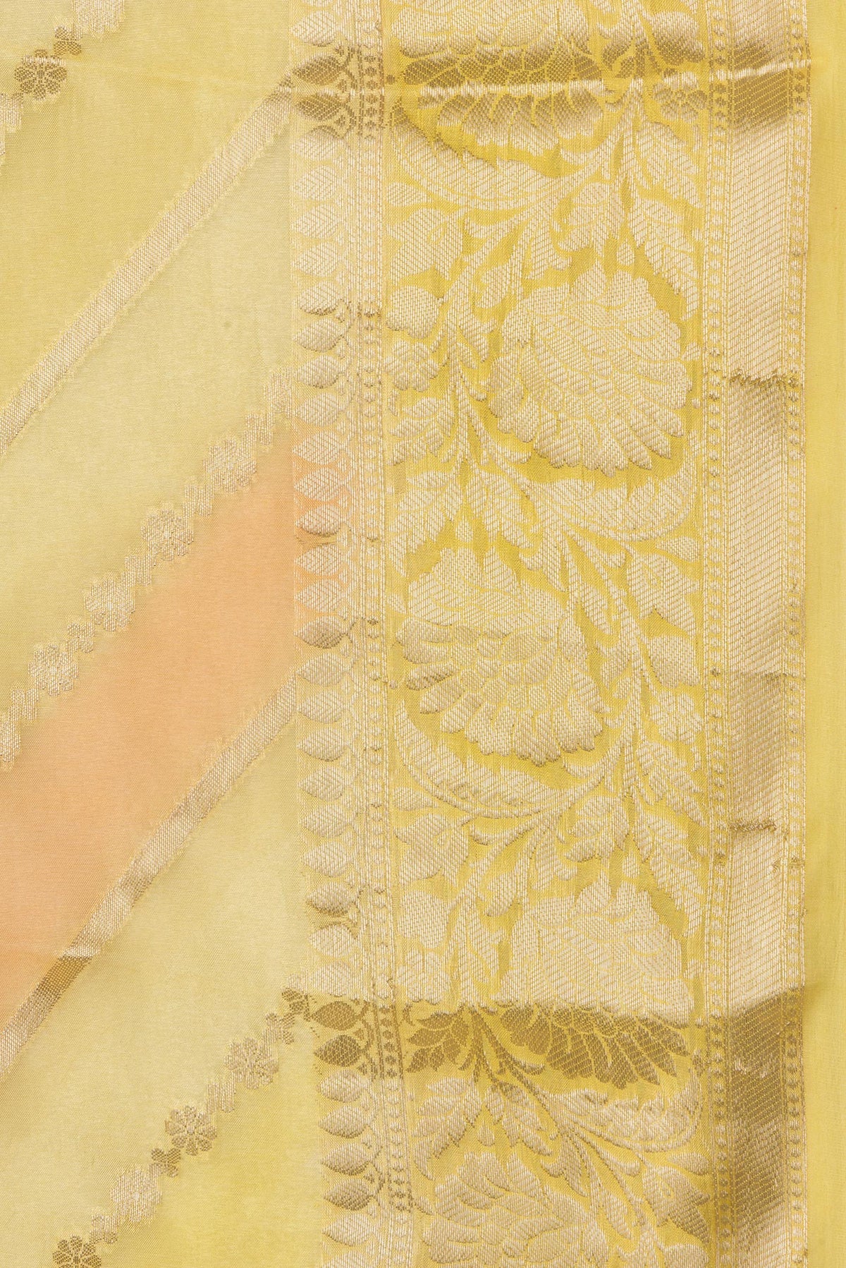 Border image of Lemon Yellow Dual Tone Tussar Silk Saree with Zari Brocade on the body and Zari Border. 
