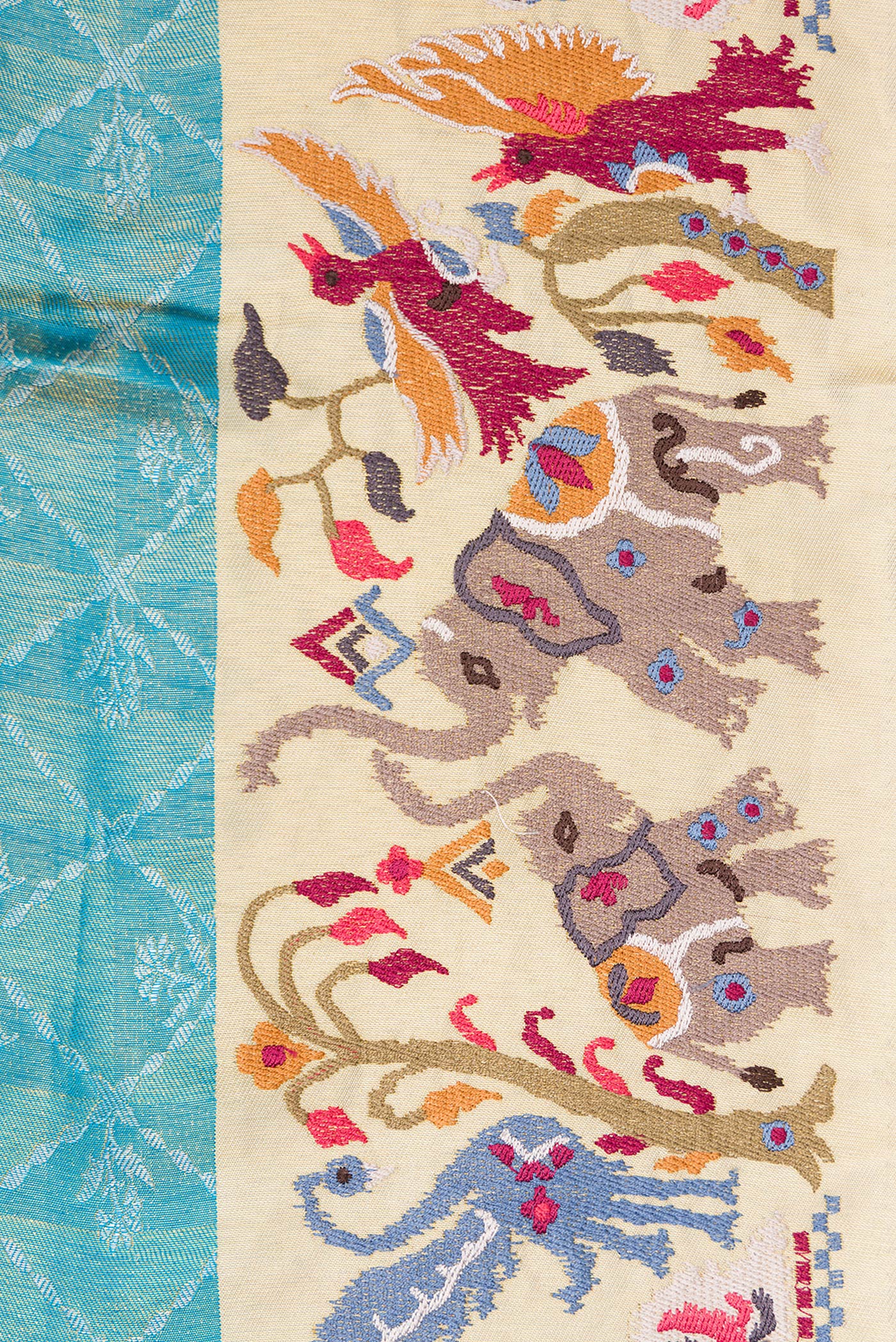 Border image of Pure Silk Pure Zari Sky Blue Dual Tone Banarasi Saree with Zari Brocade on the body and Embroidery Border. 