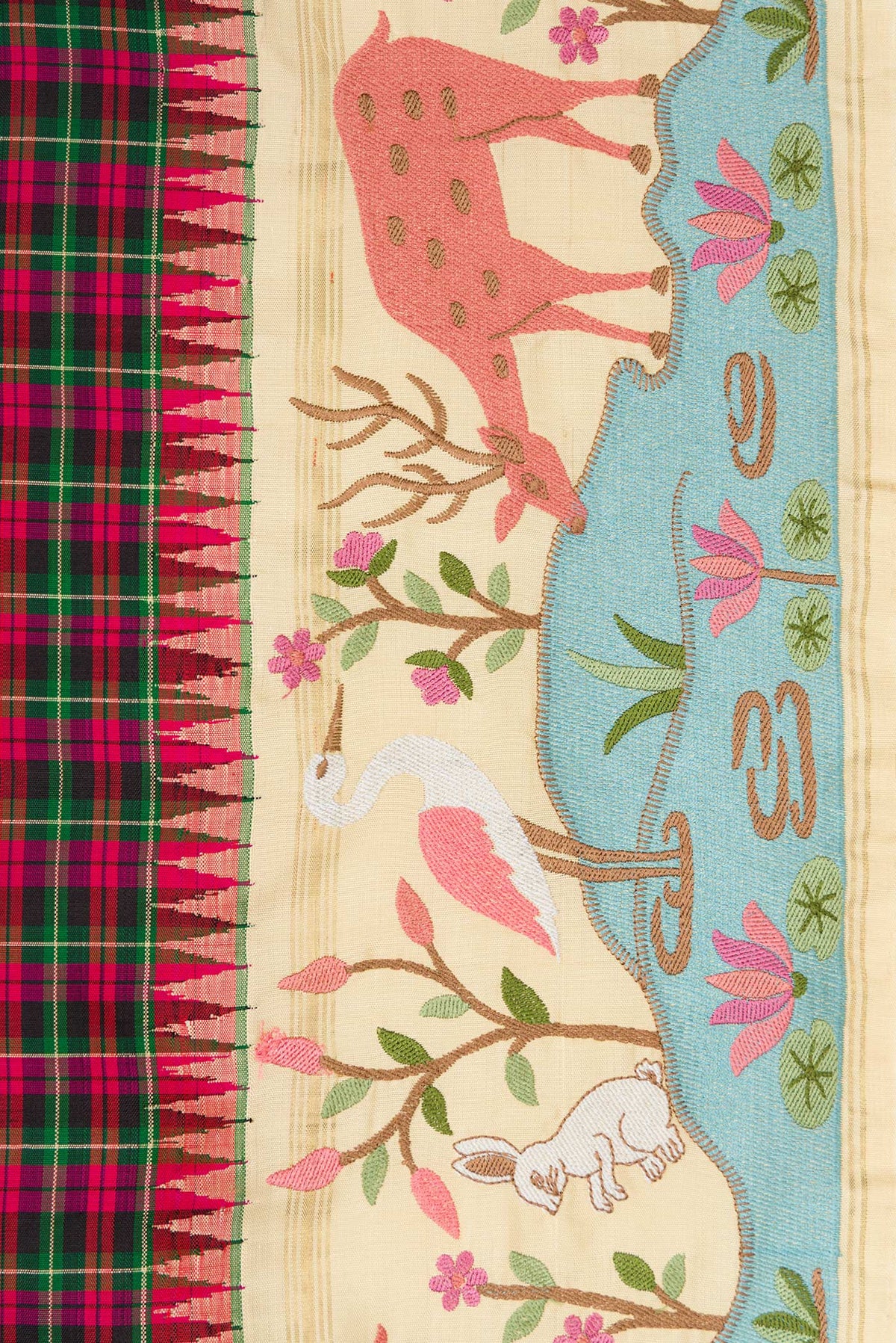 Border image of Pure Silk Pure Zari Green, Pink and Black Color Banarasi Saree with Checked design on the body and Embroidery Border. 