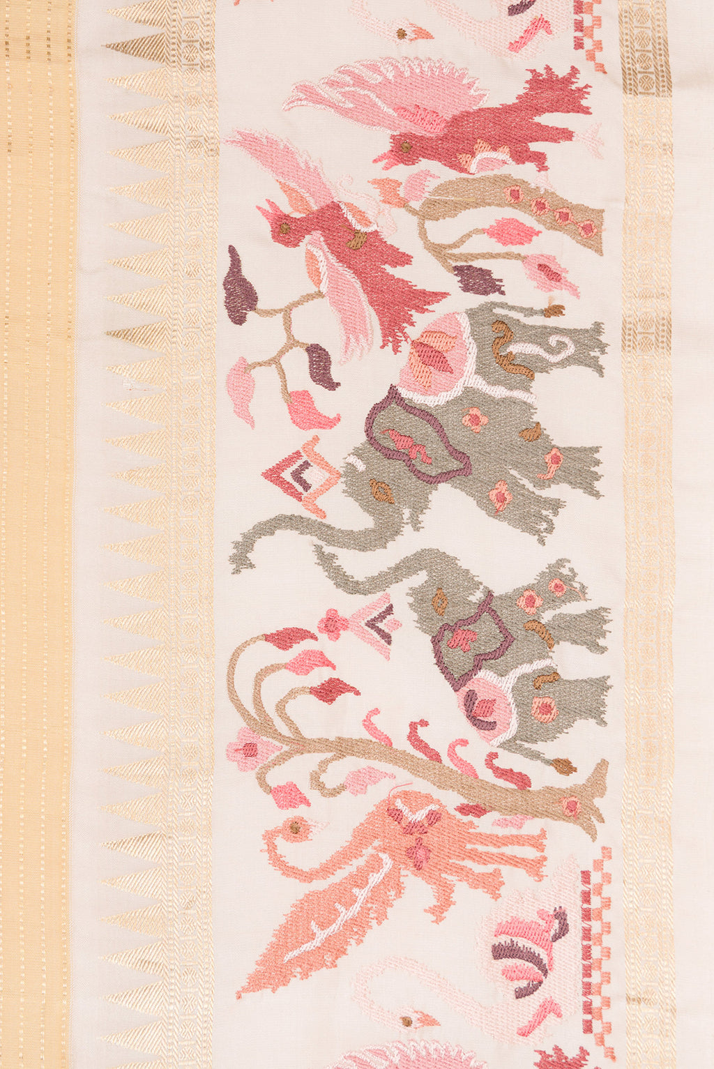 Border image of Sandal Dual Tone Banarasi Silk Saree with Stripes on the body and Embroidery Border. 