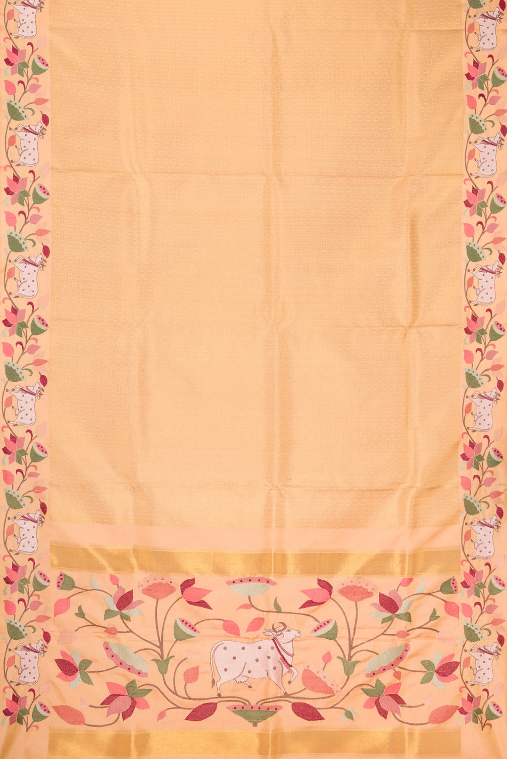 Flat view of Green, Maroon & Burgundy Dual Tone Banarasi Silk Saree with Zari Brocade on the body and Embroidery Border. 