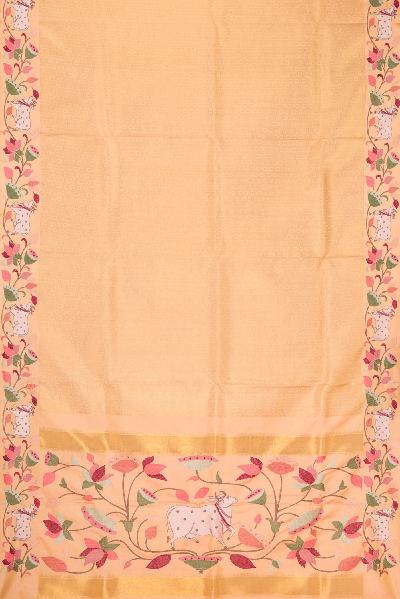 Flat view of Green, Maroon & Burgundy Dual Tone Banarasi Silk Saree with Zari Brocade on the body and Embroidery Border. 