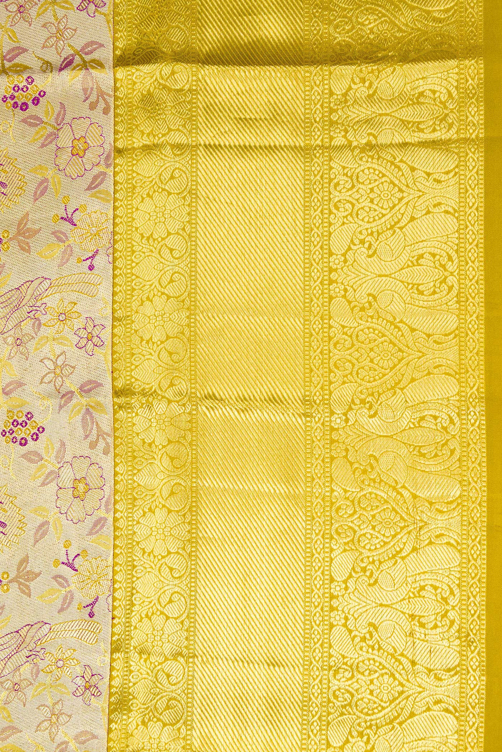 Border image of Gold Dual Tone Kanchipuram Tissue Silk Saree with Zari Brocade on the body and Zari Border. 