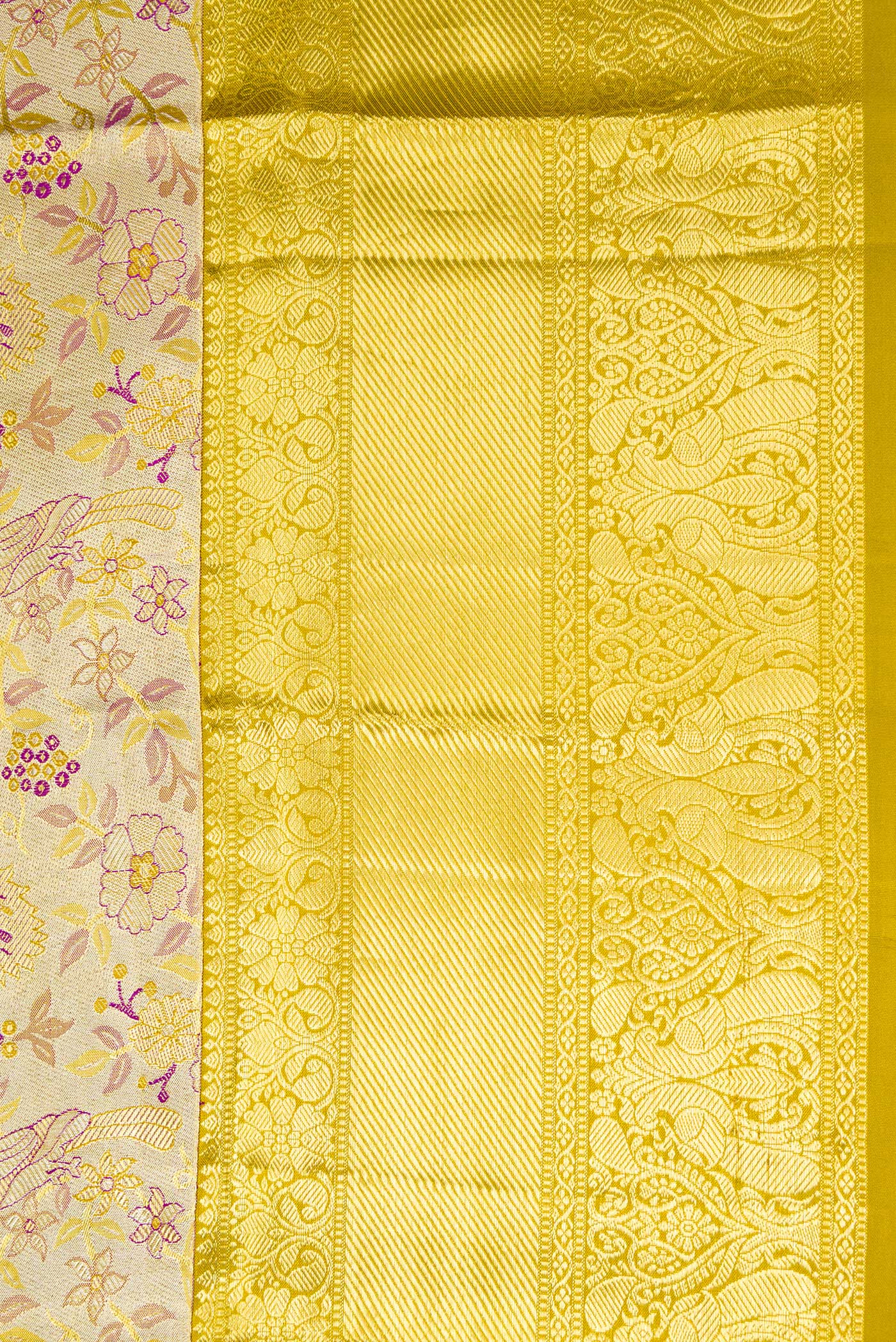 Border image of Gold Dual Tone Kanchipuram Tissue Silk Saree with Zari Brocade on the body and Zari Border. 