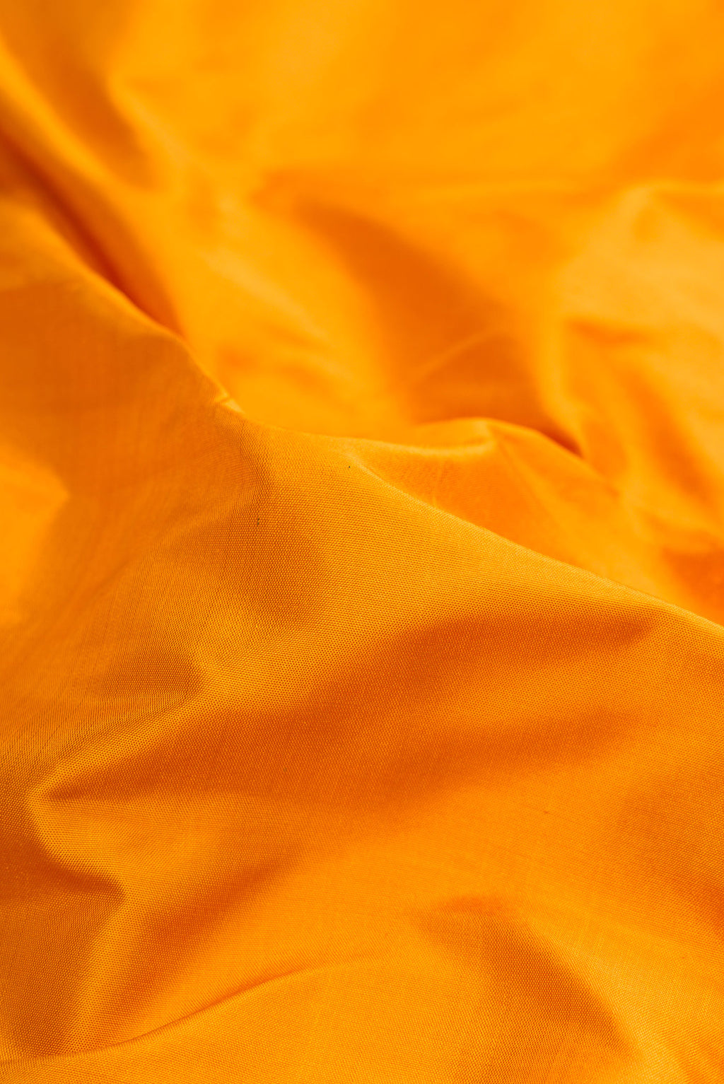 Close up of Pure Silk Pure Zari Mustard Dual Tone Kanchipuram Nine Yards Saree with Plain Body and Zari Border.  displaying folds