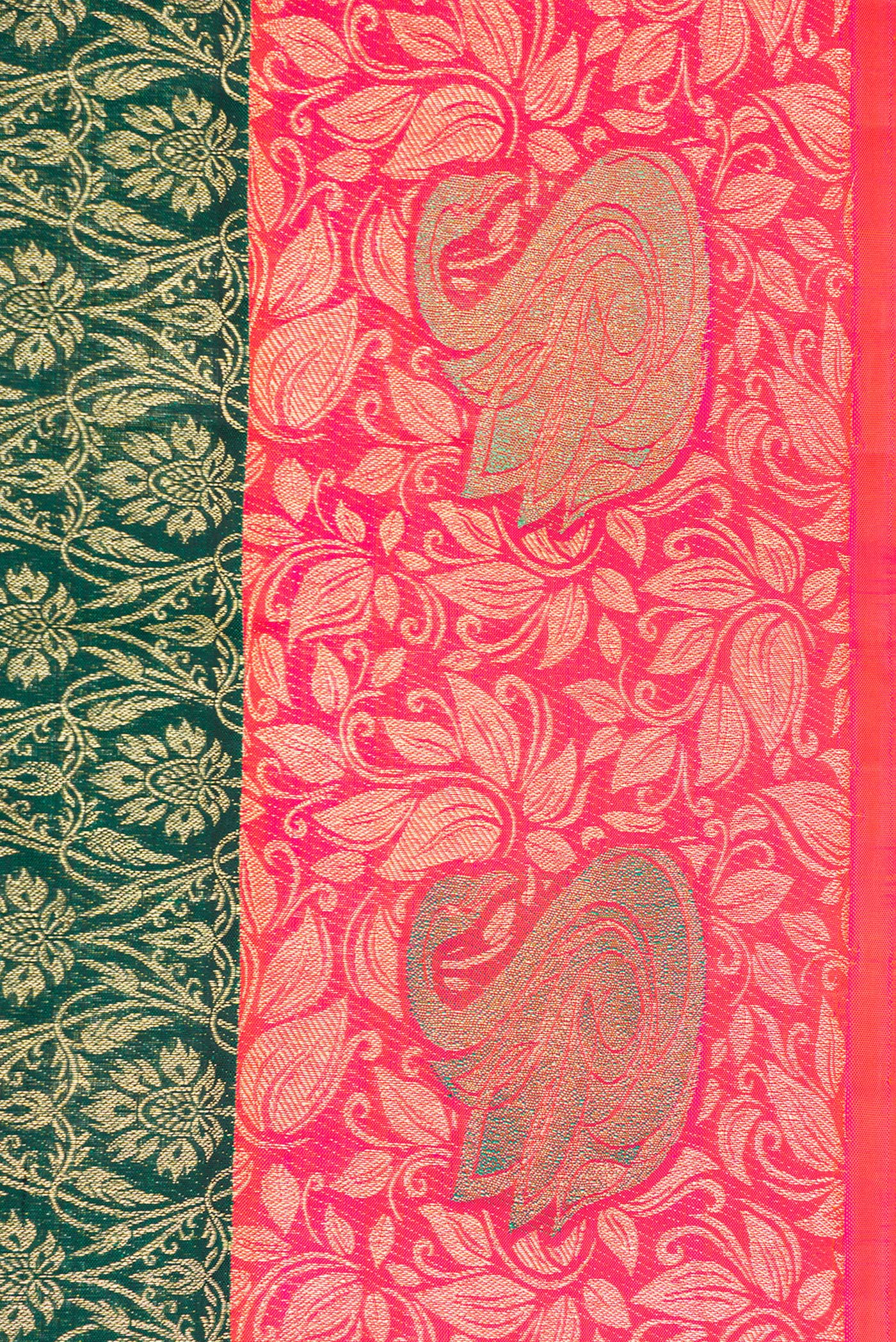 Border image of Bottle Green Dual Tone Kanchipuram Silk Saree with Zari Brocade on the body and Fancy Border. 
