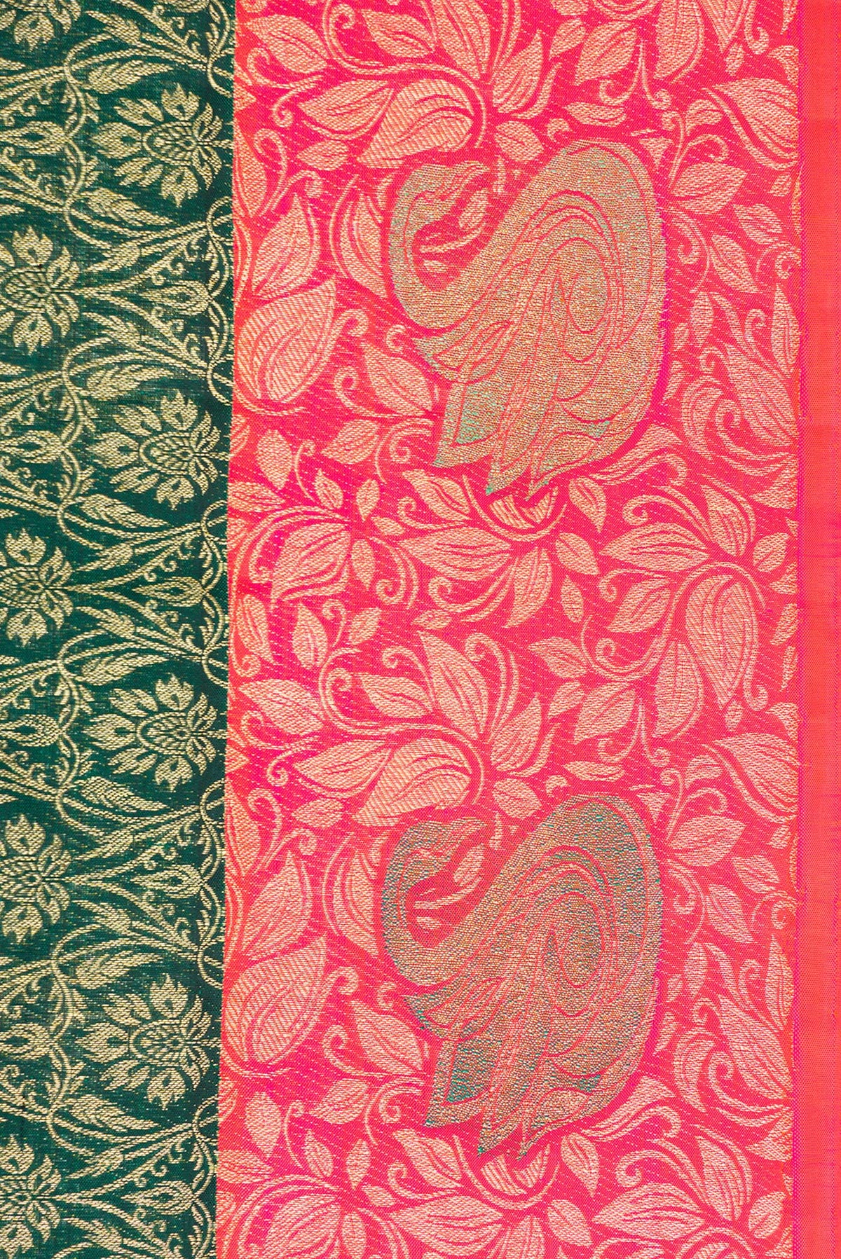Border image of Bottle Green Dual Tone Kanchipuram Silk Saree with Zari Brocade on the body and Fancy Border. 