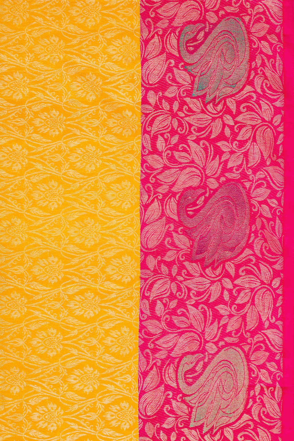 Border image of Mustard Dual Tone Kanchipuram Silk Saree with Zari Brocade on the body and Zari Border. 
