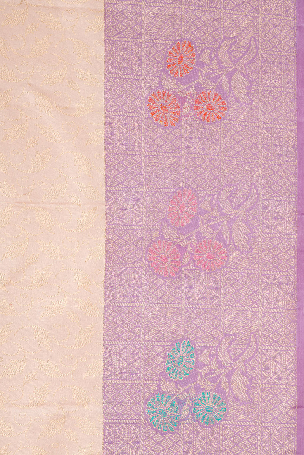 Border image of Golden Peach Dual Tone Kanchipuram Silk Saree with Zari Brocade on the body and Fancy Border. 