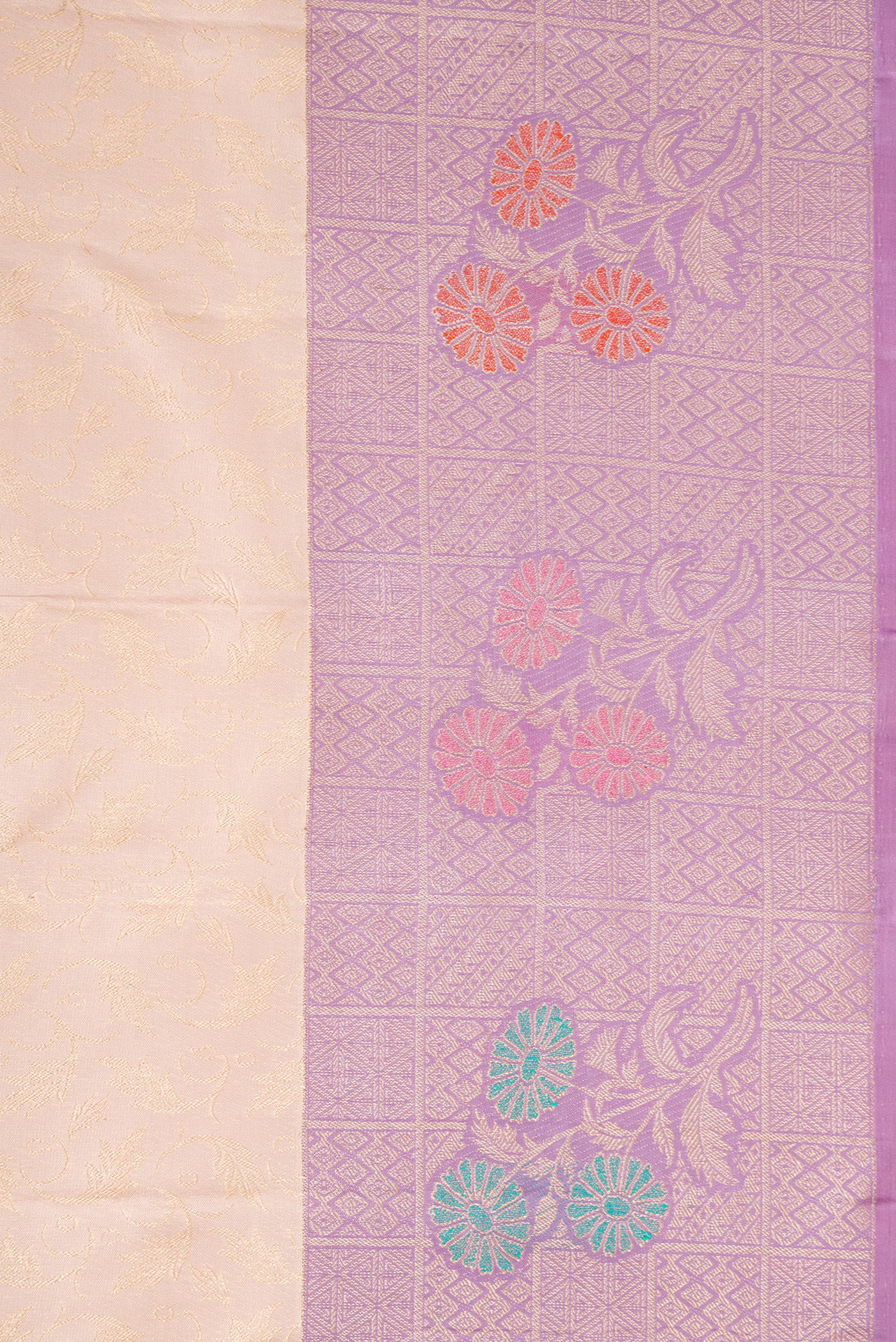 Border image of Golden Peach Dual Tone Kanchipuram Silk Saree with Zari Brocade on the body and Fancy Border. 