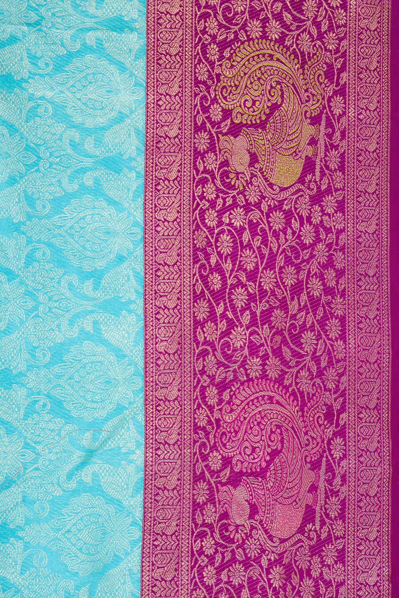 Border image of Sky Blue Dual Tone Kanchipuram Silk Saree with Zari Brocade on the body and Fancy Border. 