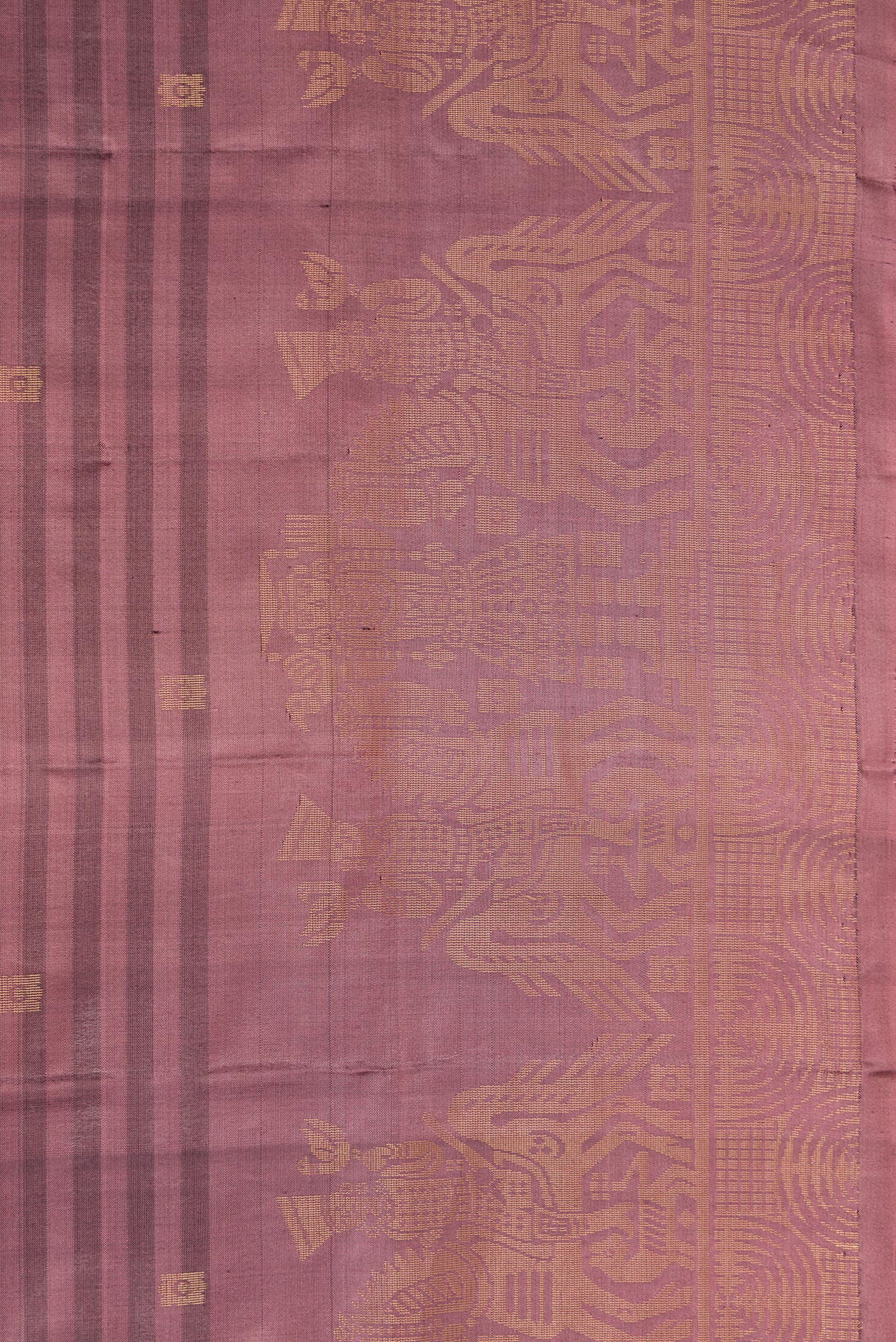 Border image of Brown Dual Tone Soft Silk Saree with Stripes on the body and Fancy Border. 