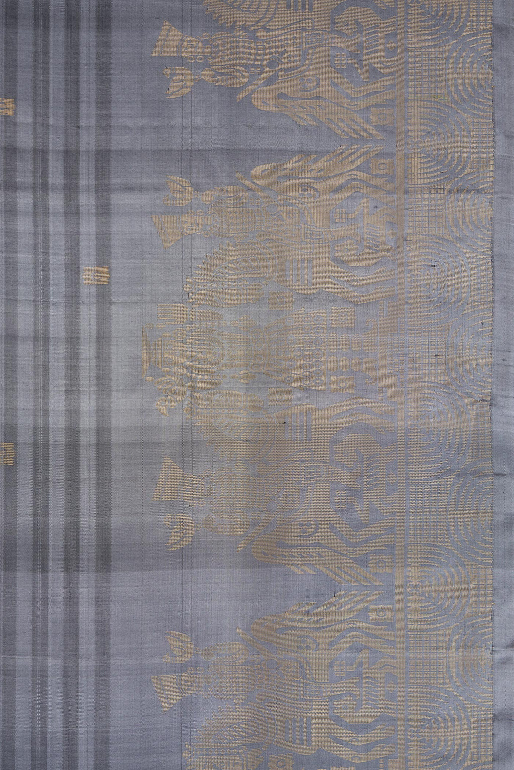 Border image of Grey Dual Tone Soft Silk Saree with Stripes on the body and Fancy Border. 