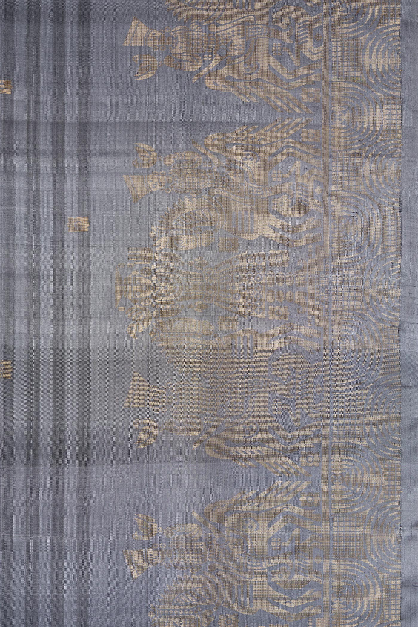 Border image of Grey Dual Tone Soft Silk Saree with Stripes on the body and Fancy Border. 