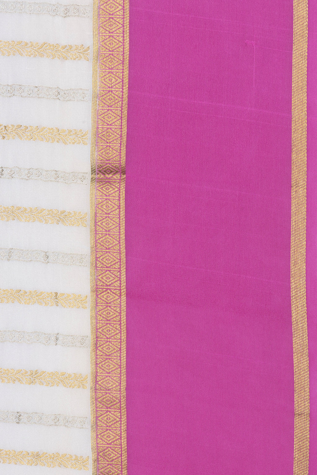 Border image of Off White Dual Tone Mysore Silk Saree with Stripes on the body and Zari Border. 