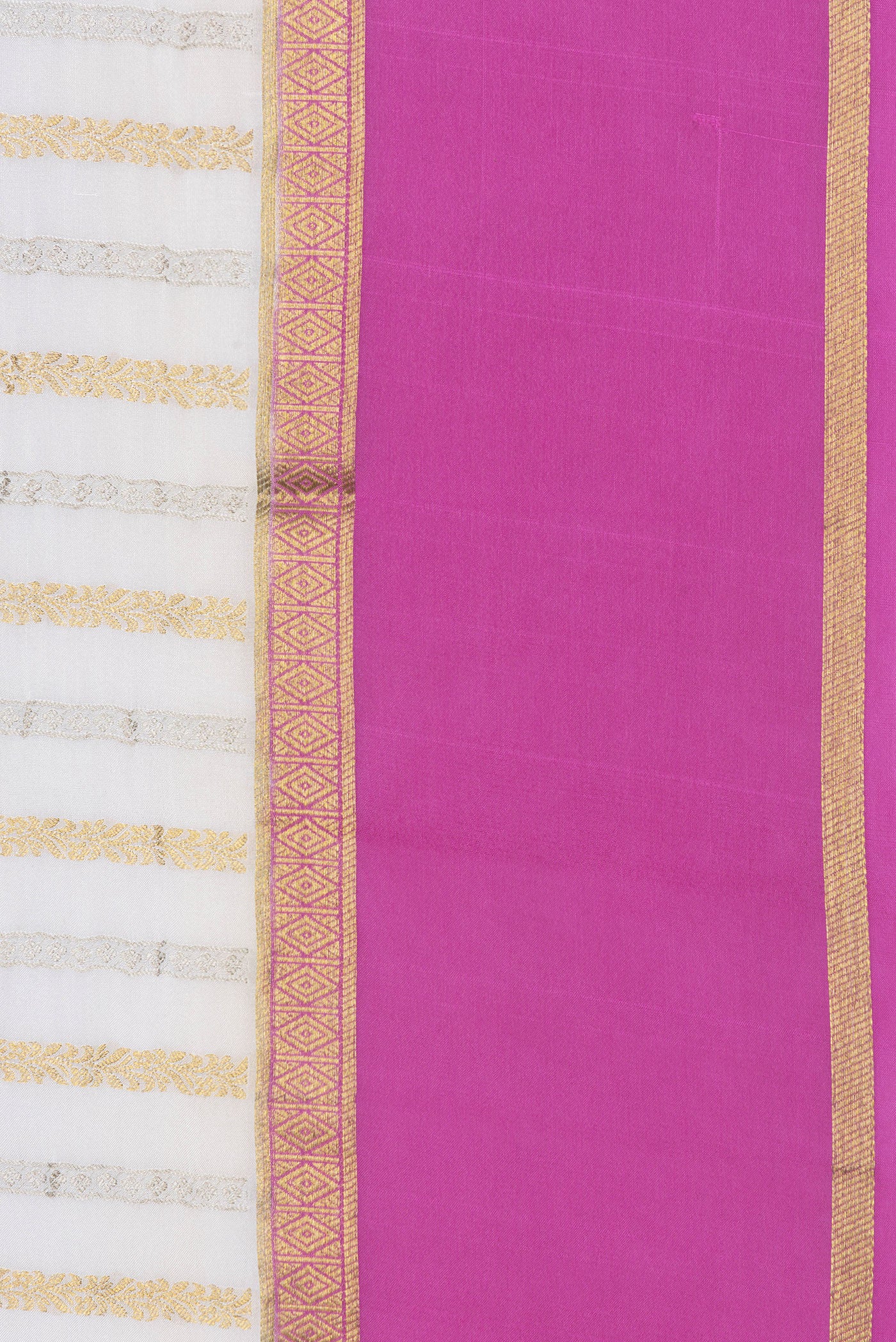 Border image of Off White Dual Tone Mysore Silk Saree with Stripes on the body and Zari Border. 