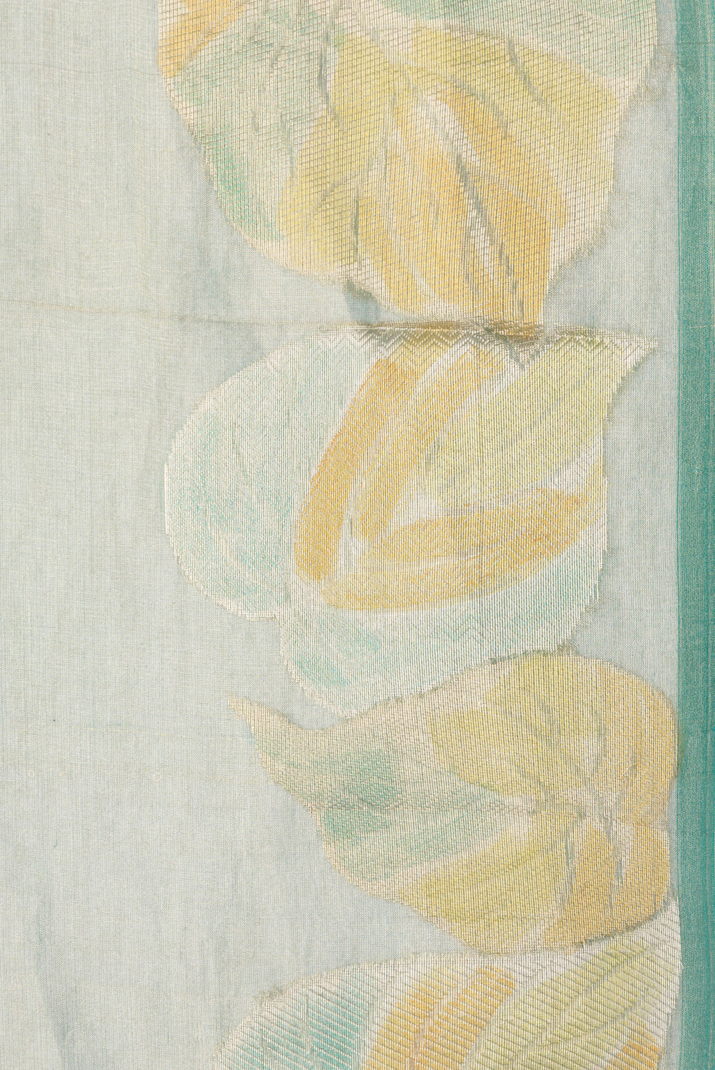Border image of Green Dual Tone Organza Silk Saree with Plain Body and Fancy Border. 
